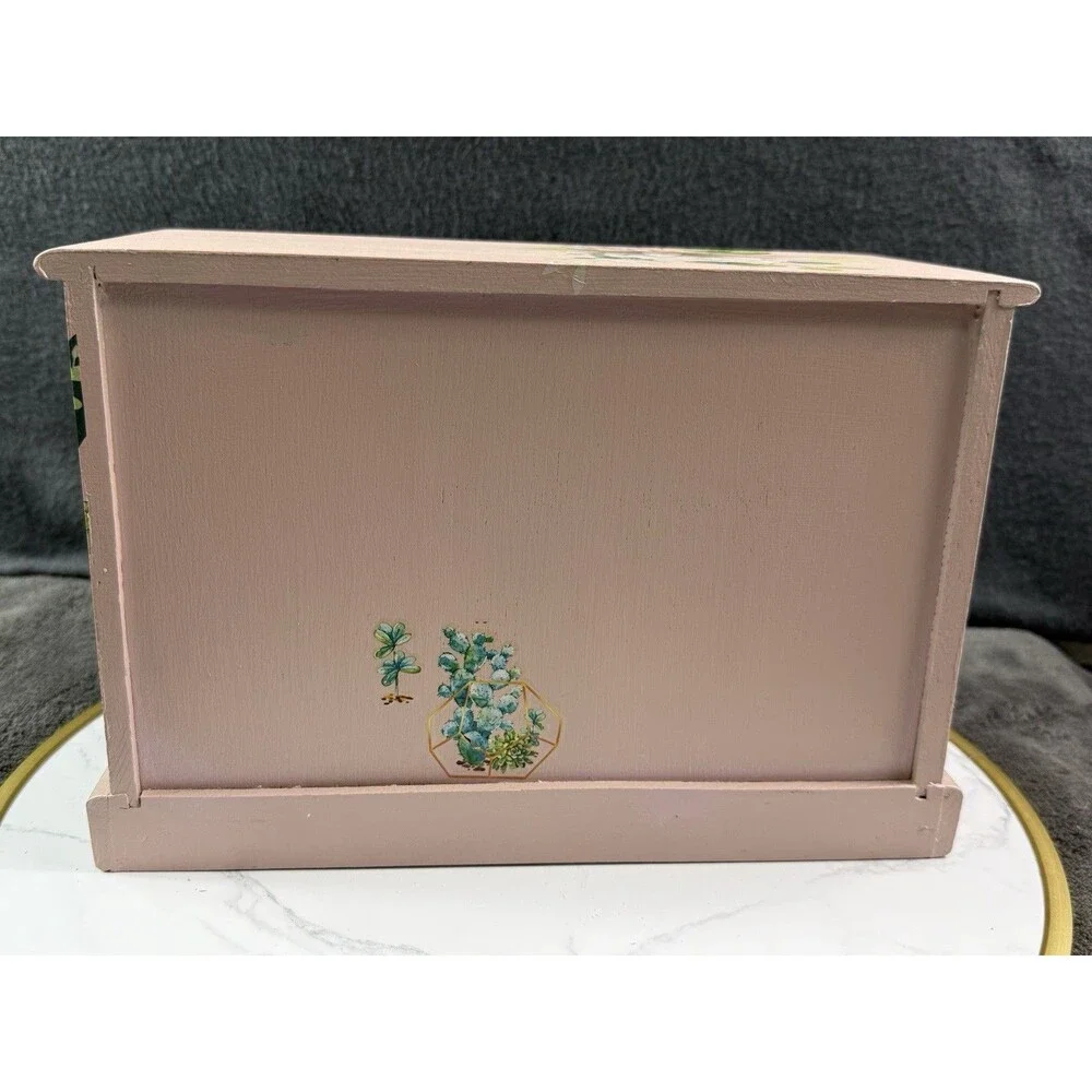 Vintage Wood Jewelry Box Hand Painted Decoupage Floral 4 Drawer Chest Organizer